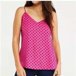 Ann Taylor Cami Tank Top Pink Polka Dot Adjustable Straps NWT size Medium